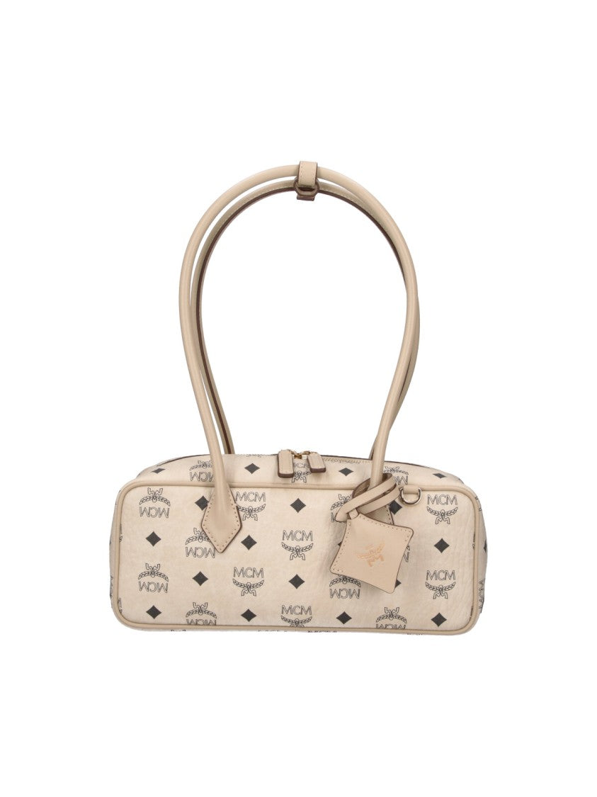 Mcm Beige Aren East-West Visetos Fabric Shoulder Bag