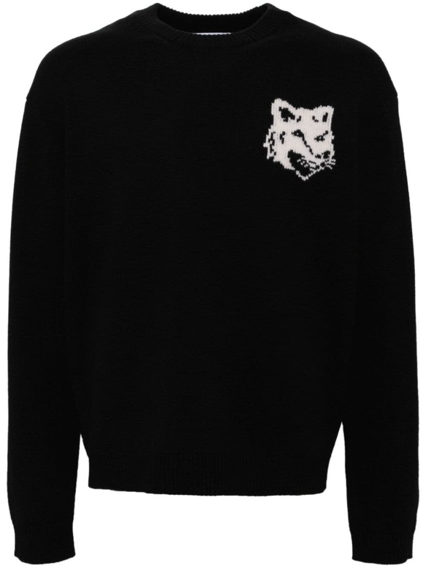 Maison Kitsuné Black Sweater With Embroidery