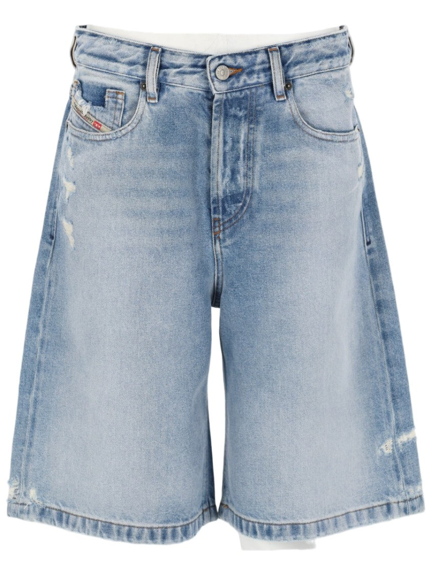 Diesel Light Blue Faded Frayed Shorts