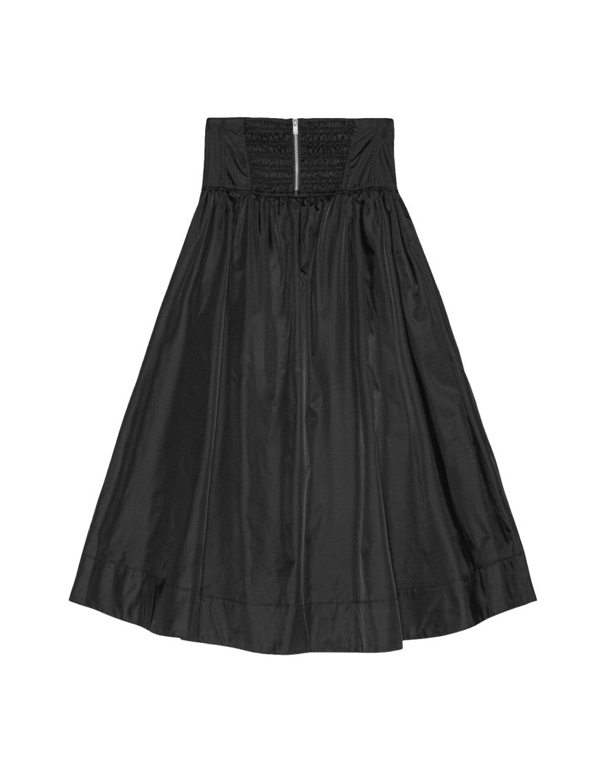 Ganni Long Black Nylon Skirt With Fitted Waistband And Pockets