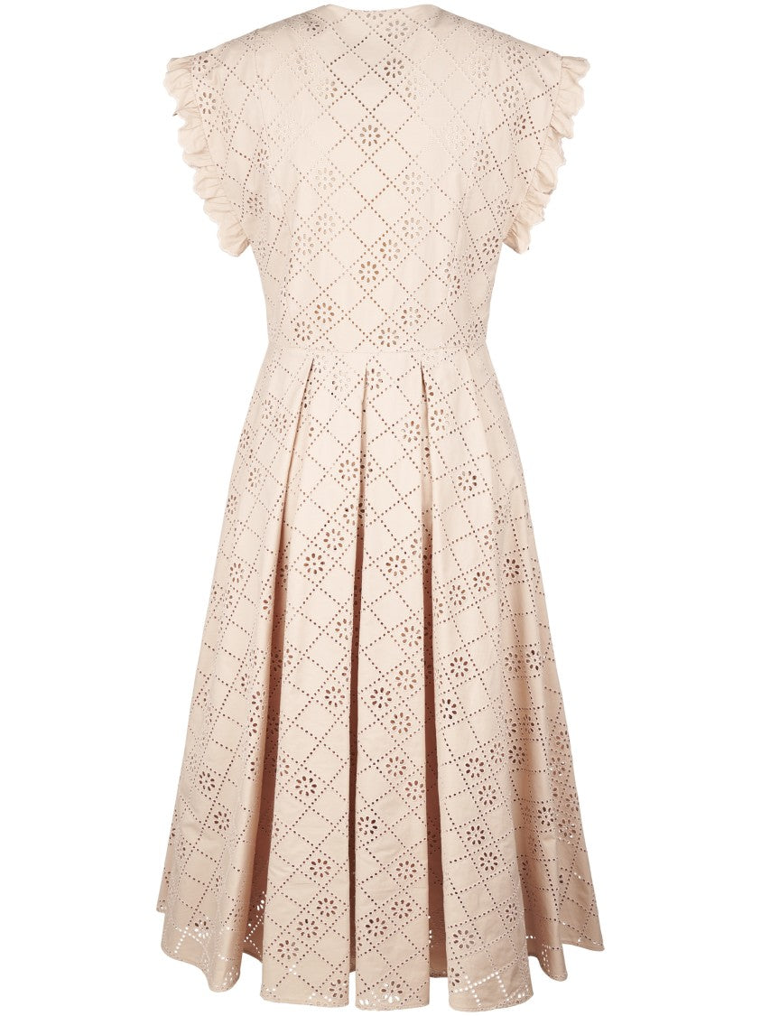 Alberta Ferretti Intricate Eyelet Embroidered Midi Dress