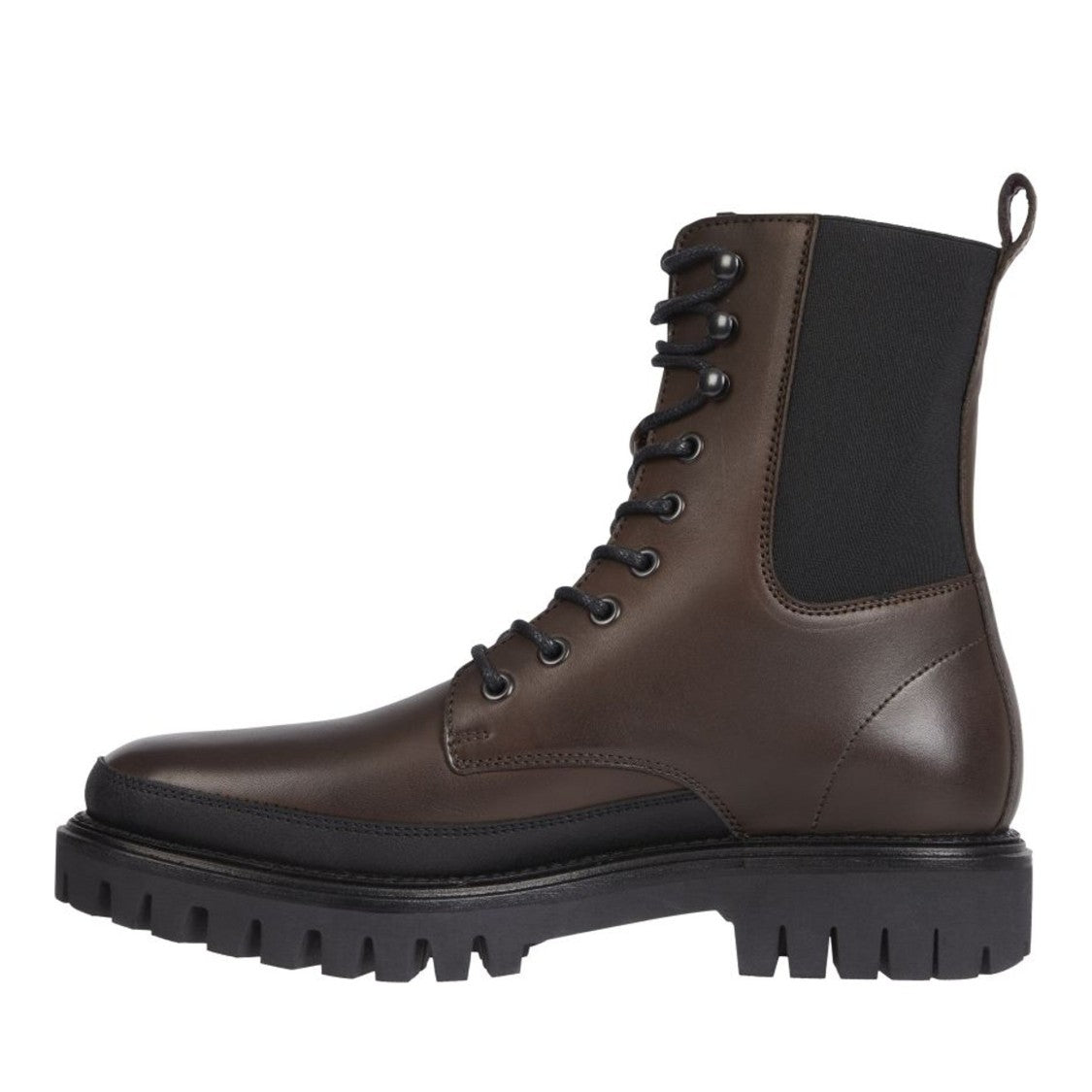 Tommy Hilfiger Brown Chunky Lace-Up Rugged Sole Leather Boots