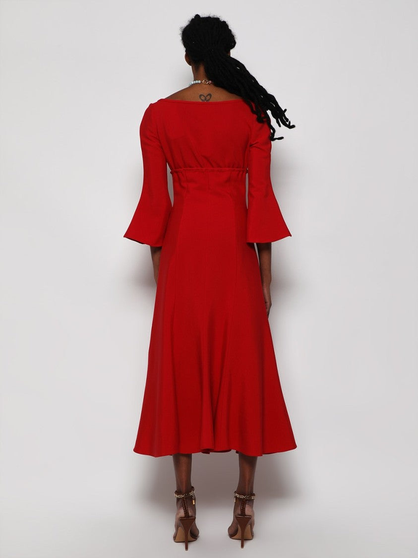 Rosie Assoulin Off-The-Shoulder Midi Dress With Bell Sleeves