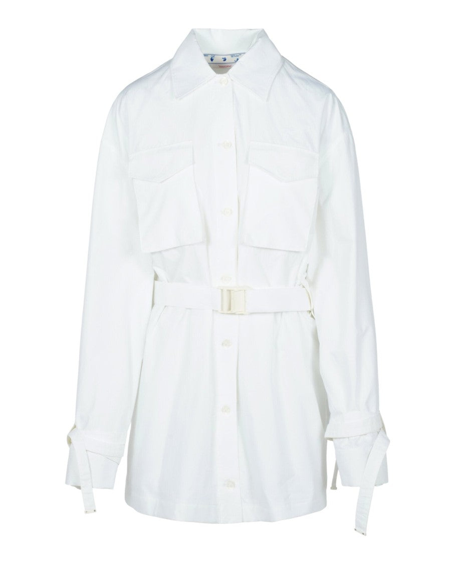 Off-White Poplin Cargo Shirt Dress