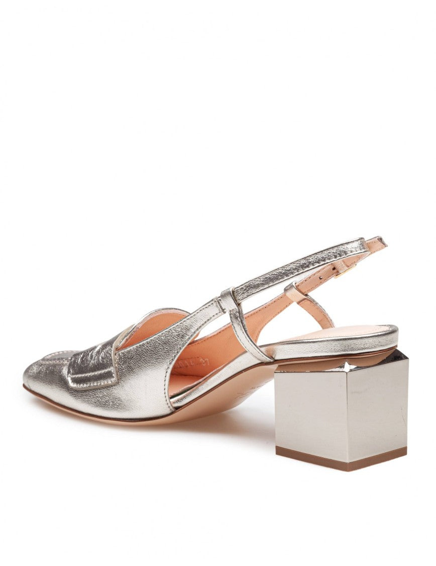 Agl Metallic Finish Moccasin With Agl Cubic Heel