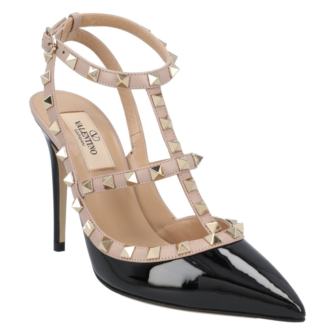 Valentino Black Calfskin Pumps With Gold-Tone Stud Embellishments