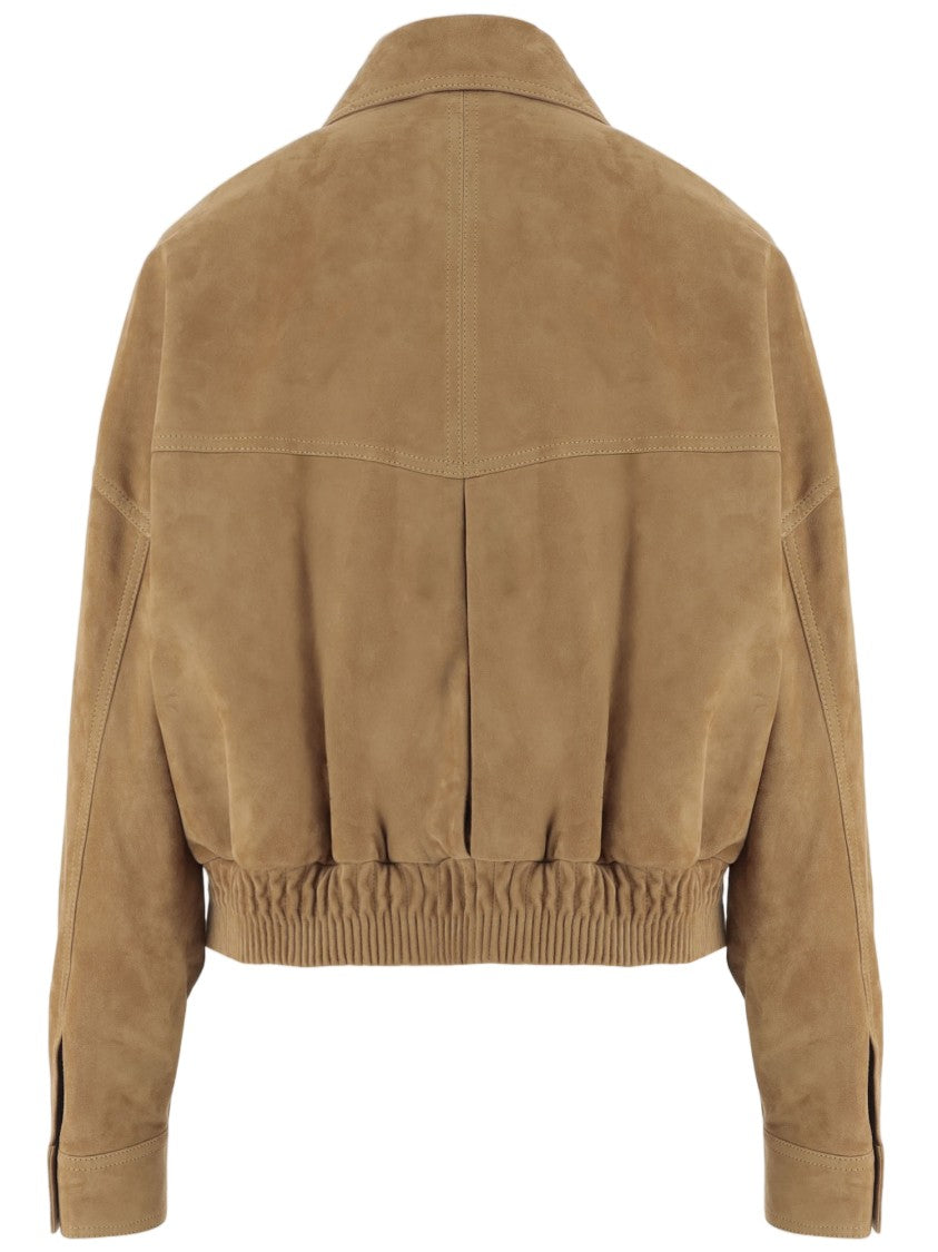 Versace Beige Suede Pointed Collar Elasticated Hem Jacket