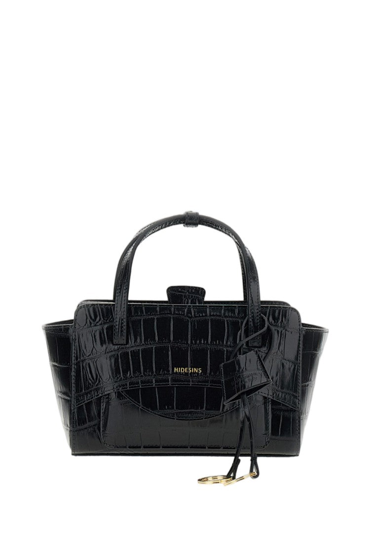 Hidesins Black Flap S Croc-Effect Leather Shoulder Bag