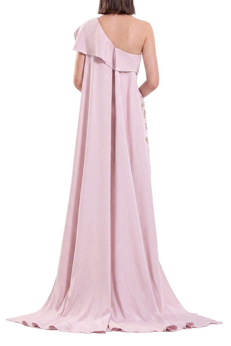 Saiid Kobeisy One Shoulder Embroidered Crepe Dress