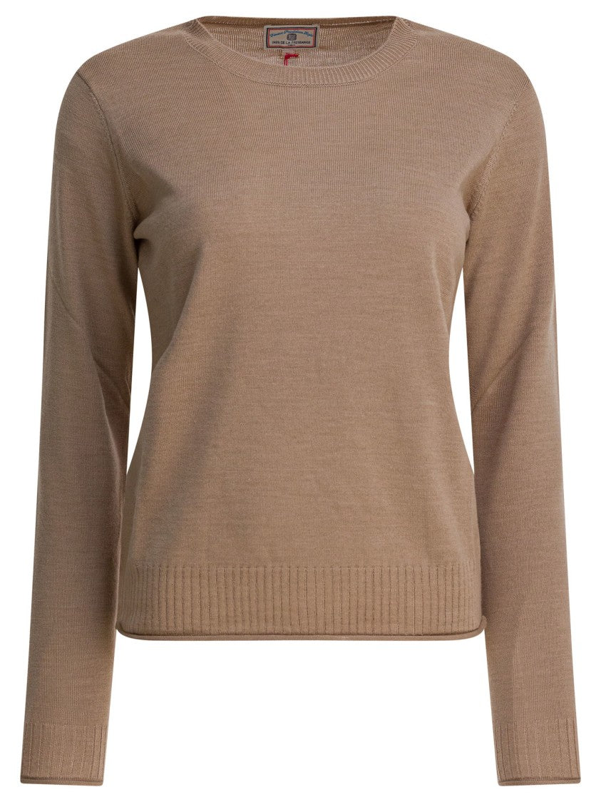 Ines De La Fressange Ribbed Merino Wool Knitwear With Crew Neckline