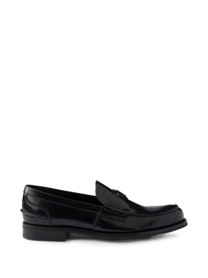 Prada Polished Leather Triangular Logo Loafers