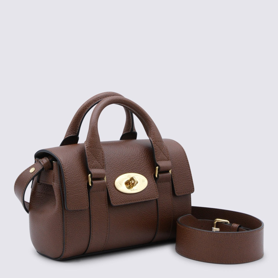 Mulberry Textured Brown Leather Handbag With Gold-Tone Hardware