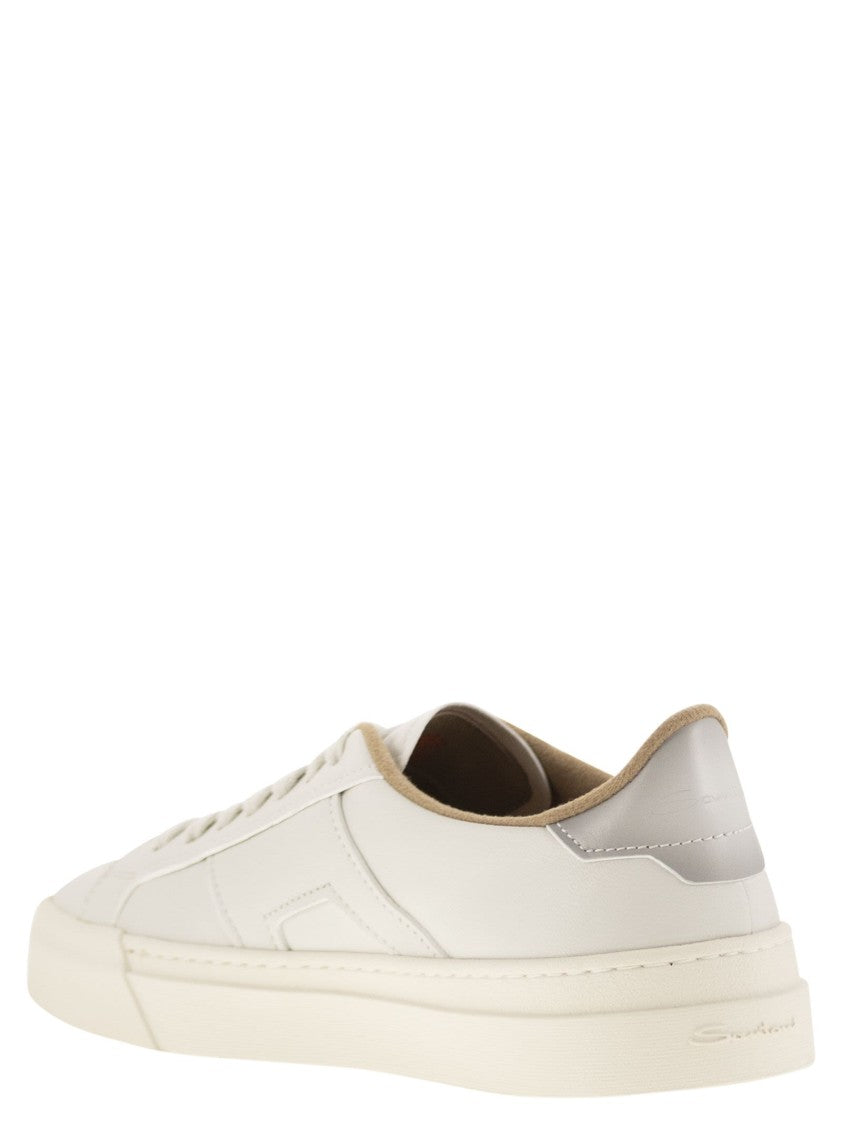 Santoni Tumbled Leather Double Buckle Trainer