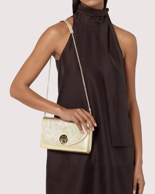 Coccinelle Rectangular Gold Clutch With Removable Chain Strap
