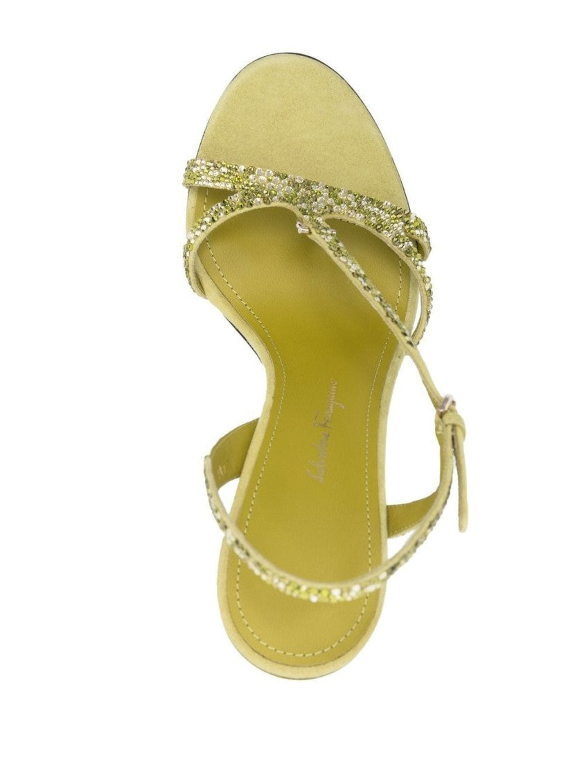 Ferragamo Rhinestone-Embellished Calf Leather Sandals