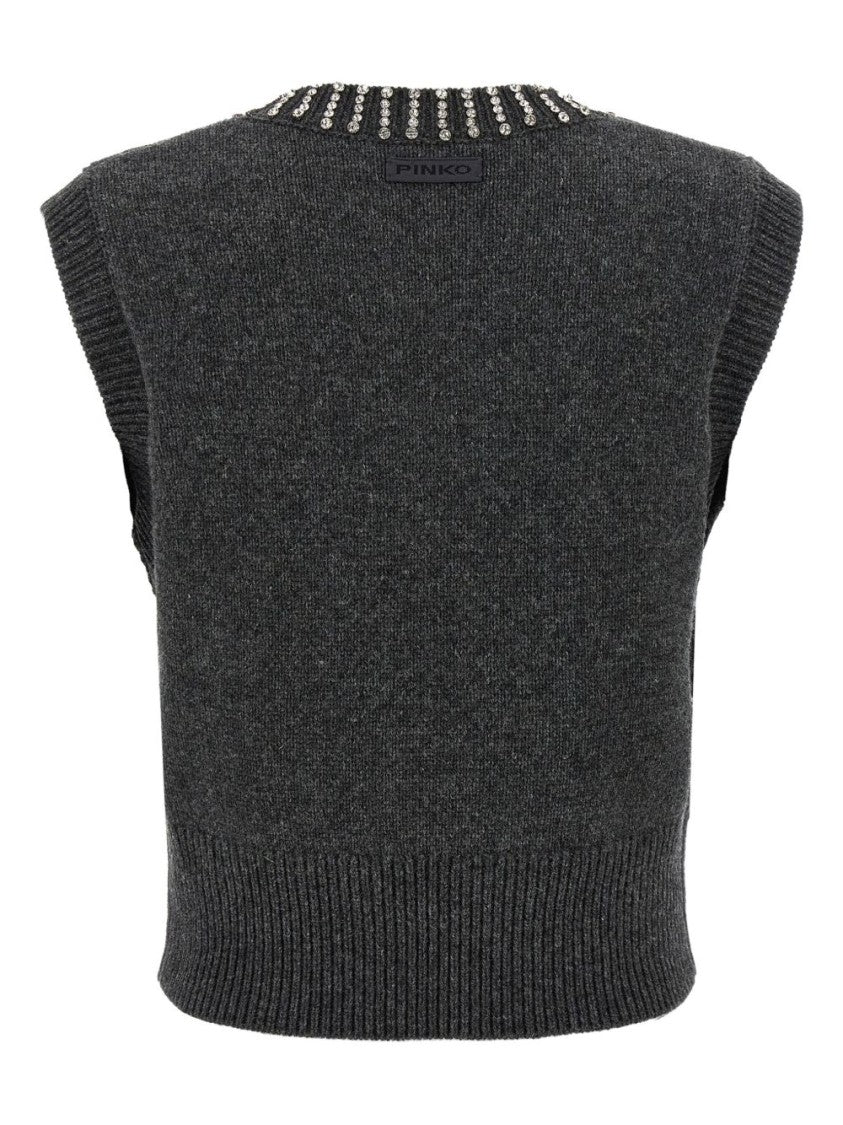 Pinko Sleeveless Knit Vest With Rhinestone Accents