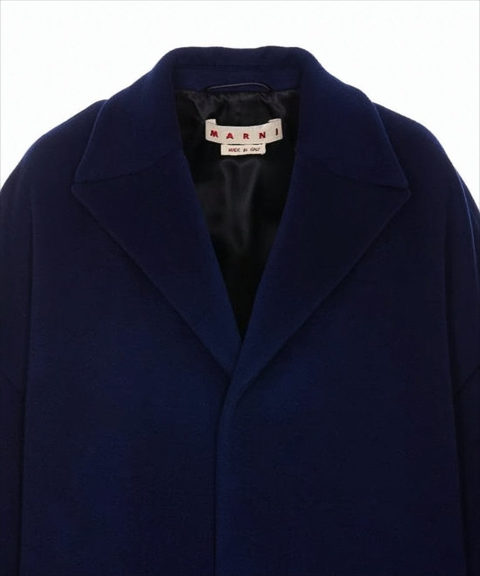 Marni Oversized Textured Navy Coat With Classic Lapel