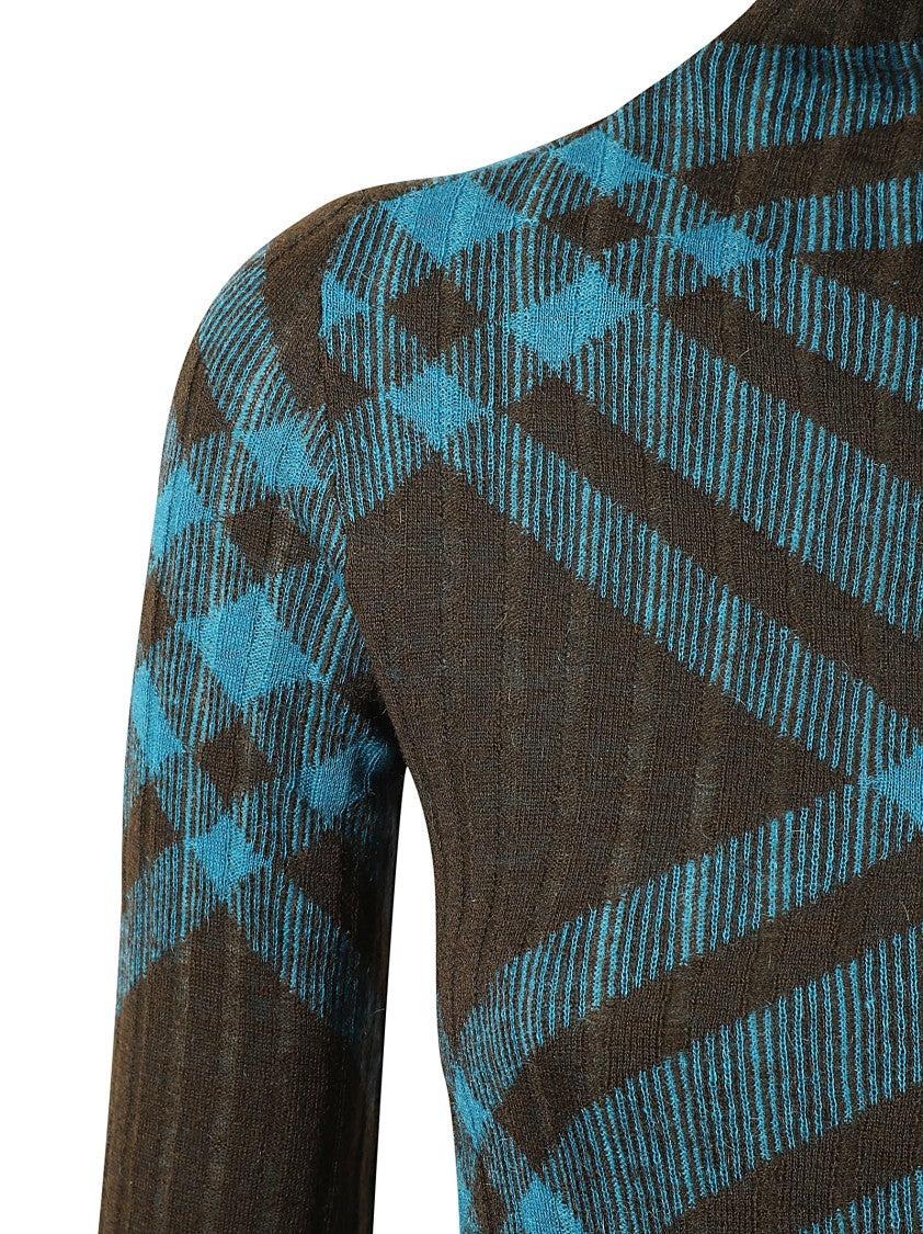 Burberry Fitted Plaid Dress With High Neck