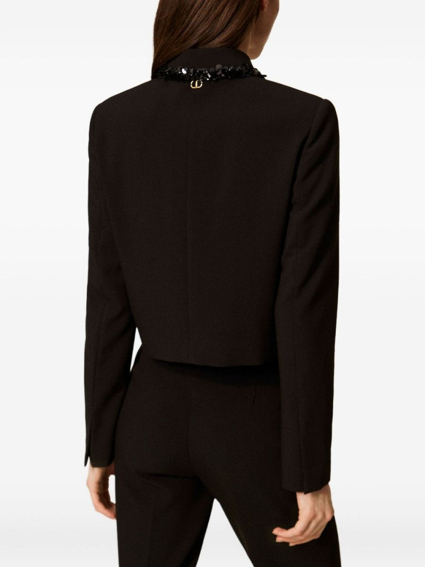 Twin-Set Cropped Black Jacket With Structured Silhouette