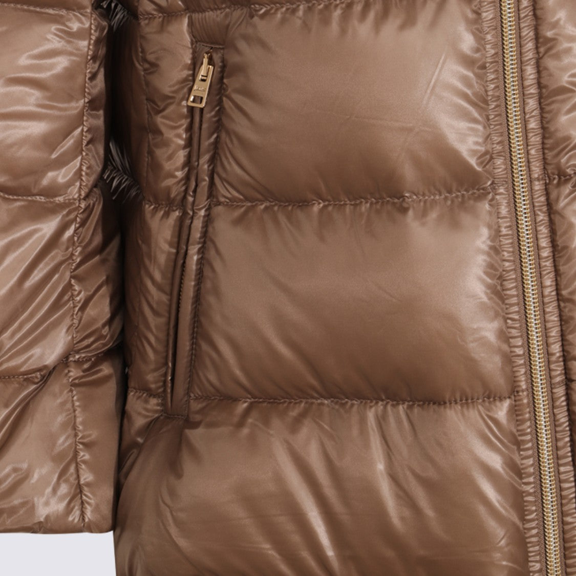Herno Quilted Brown Jacket With Oversized Collar And Flared Hem
