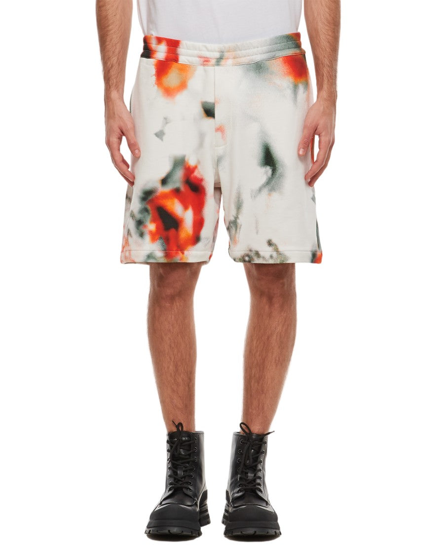 Alexander Mcqueen Floral Printed Cotton Shorts With Relaxed Fit And Zippered Back Pocket