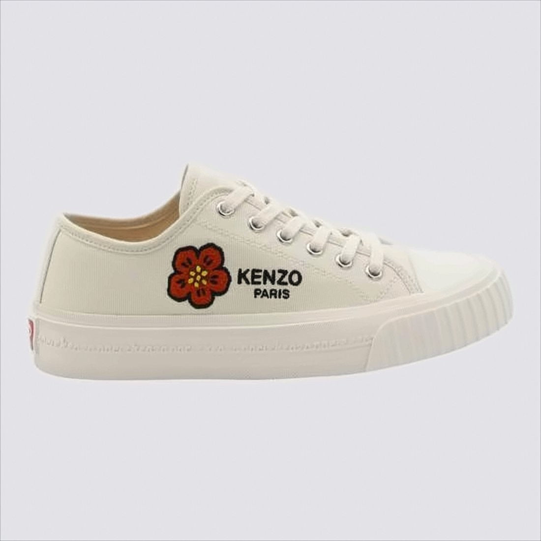 Kenzo Cotton Canvas Low-Top Sneakers With Floral Embroidery