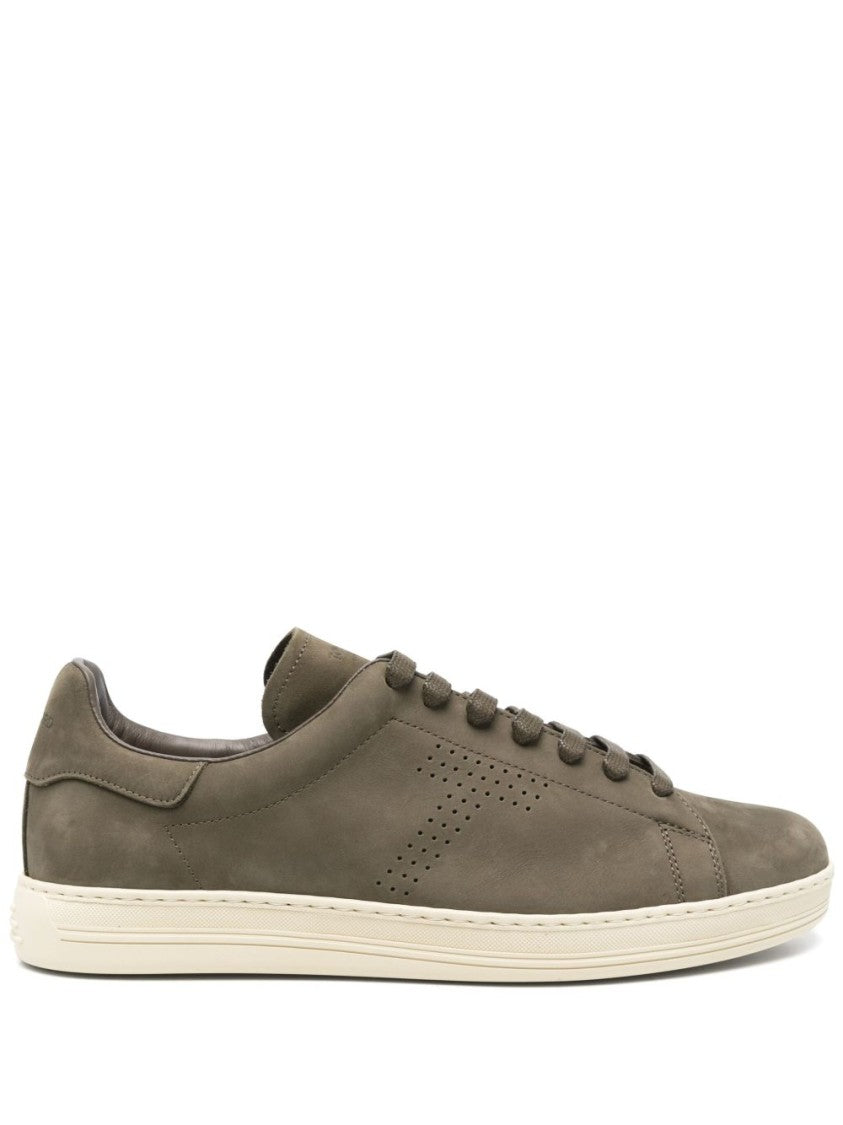 Tom Ford Green Suede Sneakers With Perforated Logo Detailing