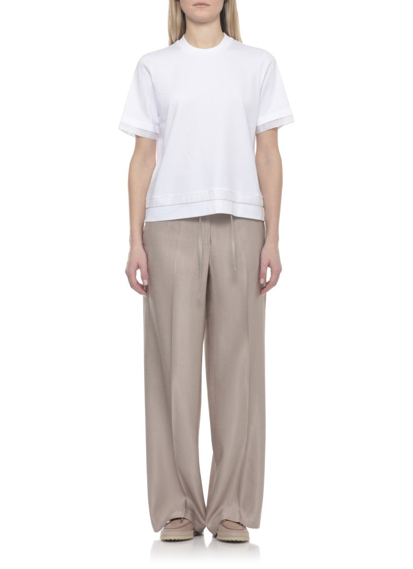 Peserico White Cotton Embellished T-Shirt