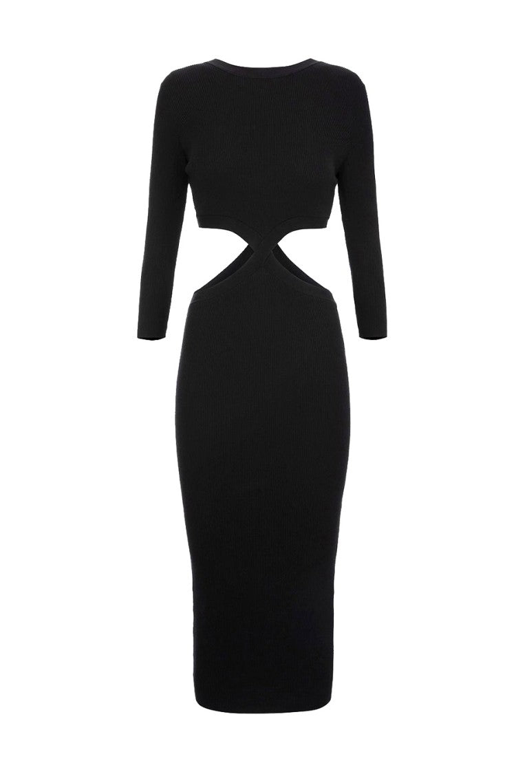 Elisabetta Franchi Cut-Out Midi Dress With Back Detail And Long Sleeves
