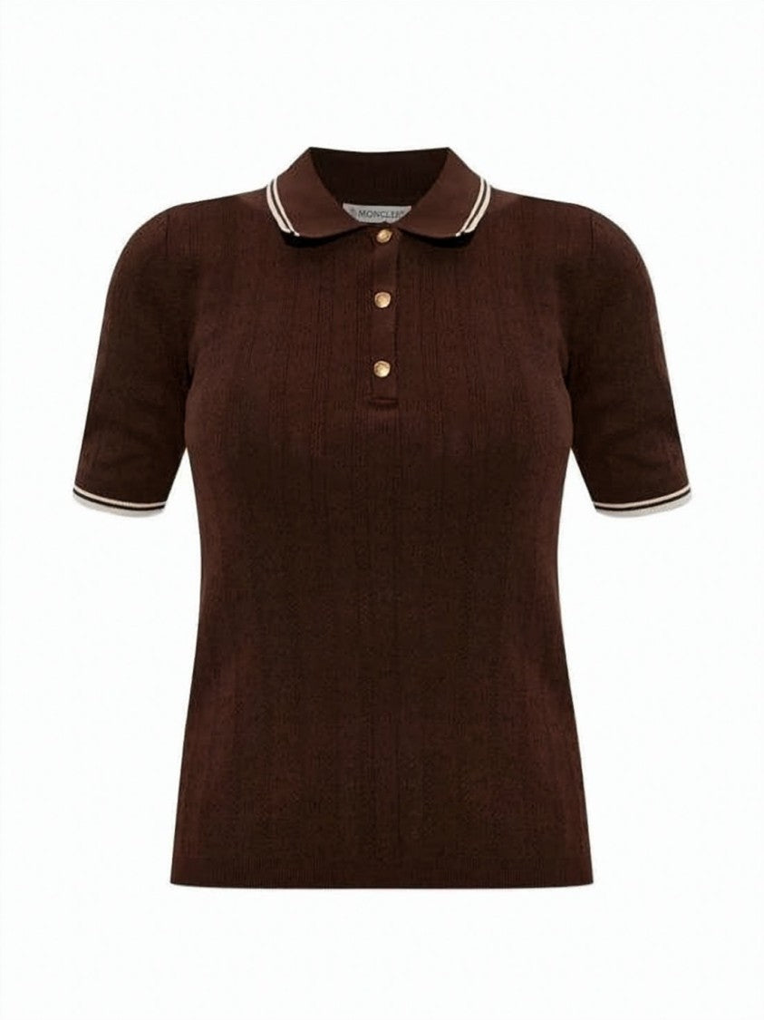 Moncler Brown Textured Diamond Pattern Cotton Polo