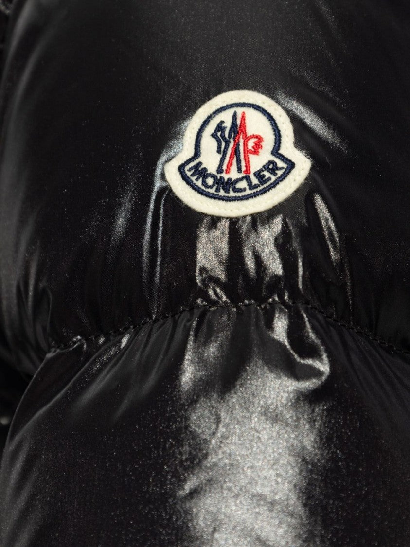 Moncler Black Glossy Quilted High-Collar Jacket