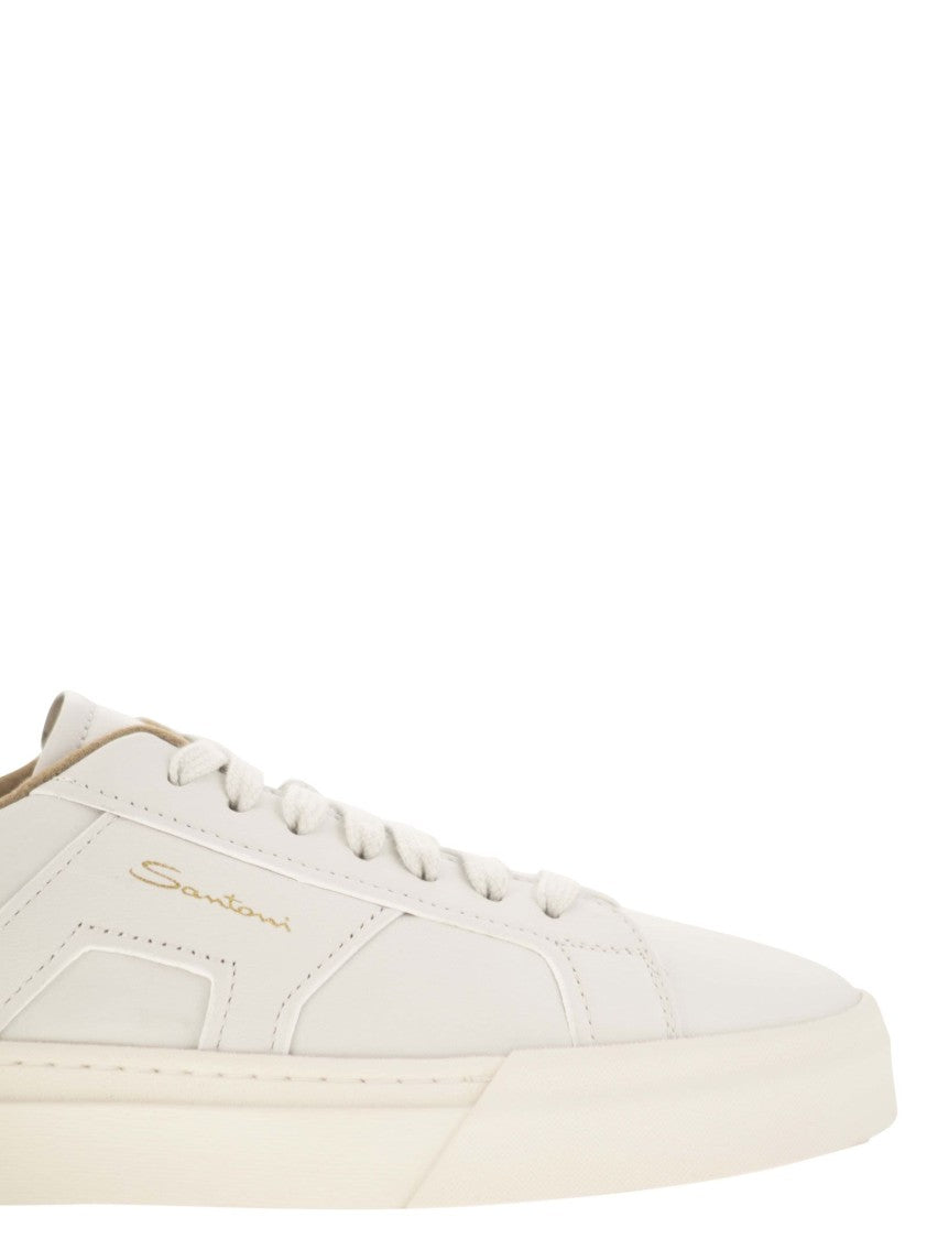 Santoni Tumbled Leather Double Buckle Trainer