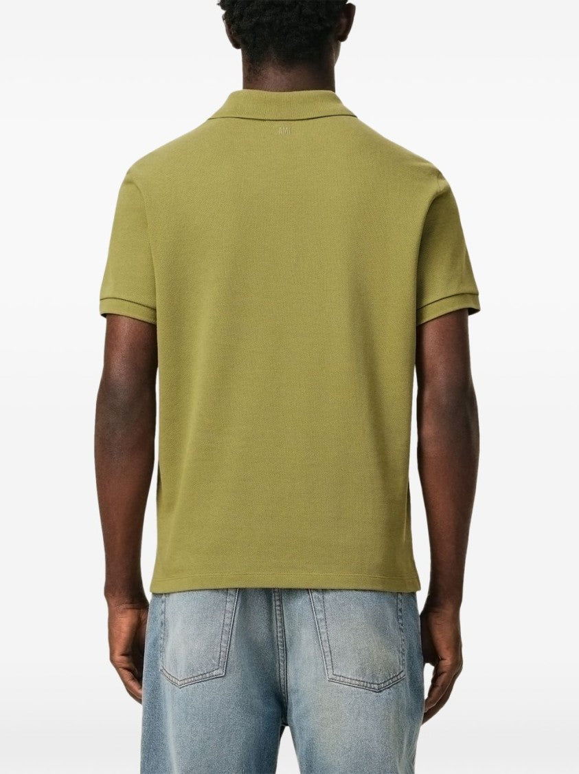 Ami Paris Green Embroidered Logo Short Sleeve Polo