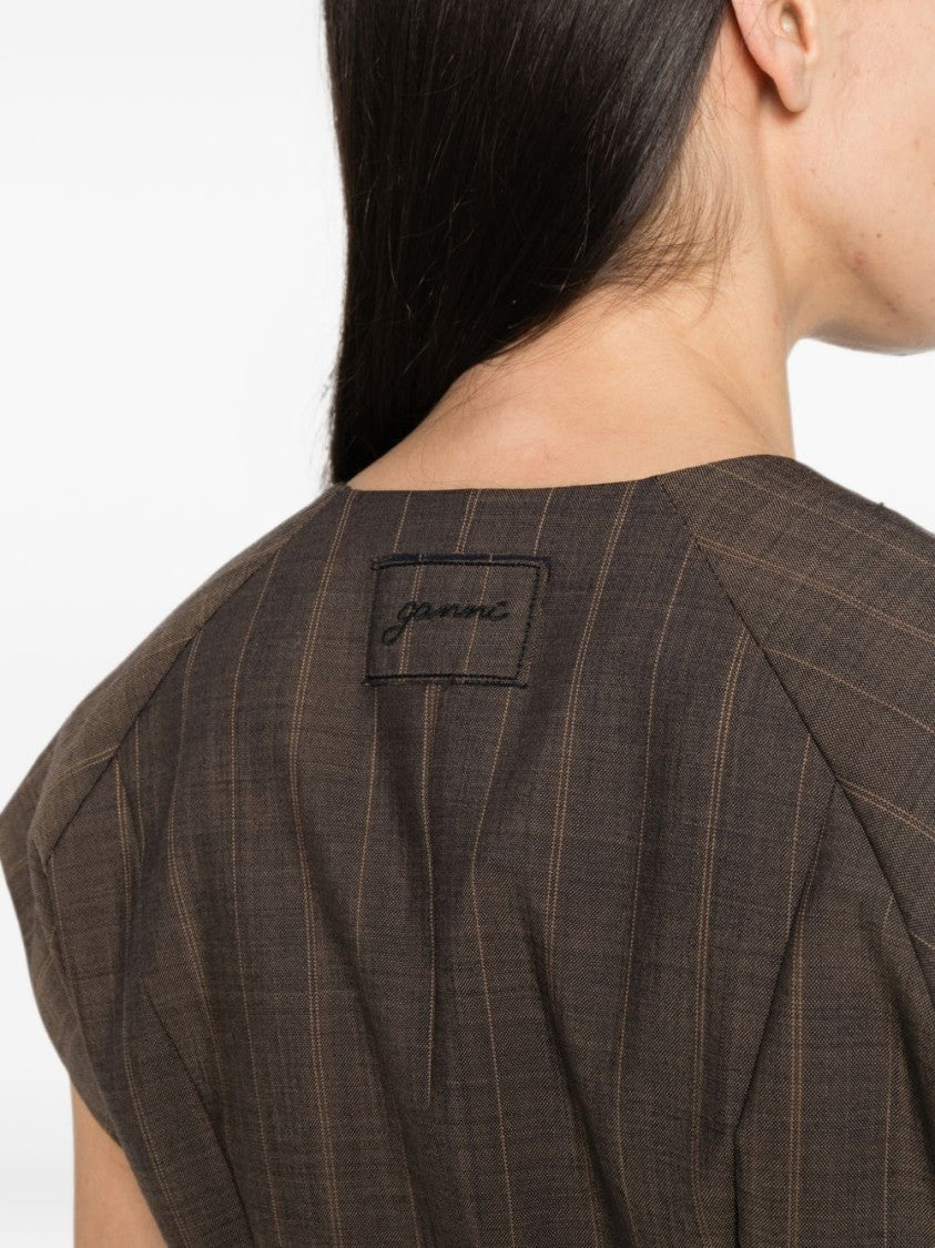 Ganni Brown Wool Embroidered Logo Blouse