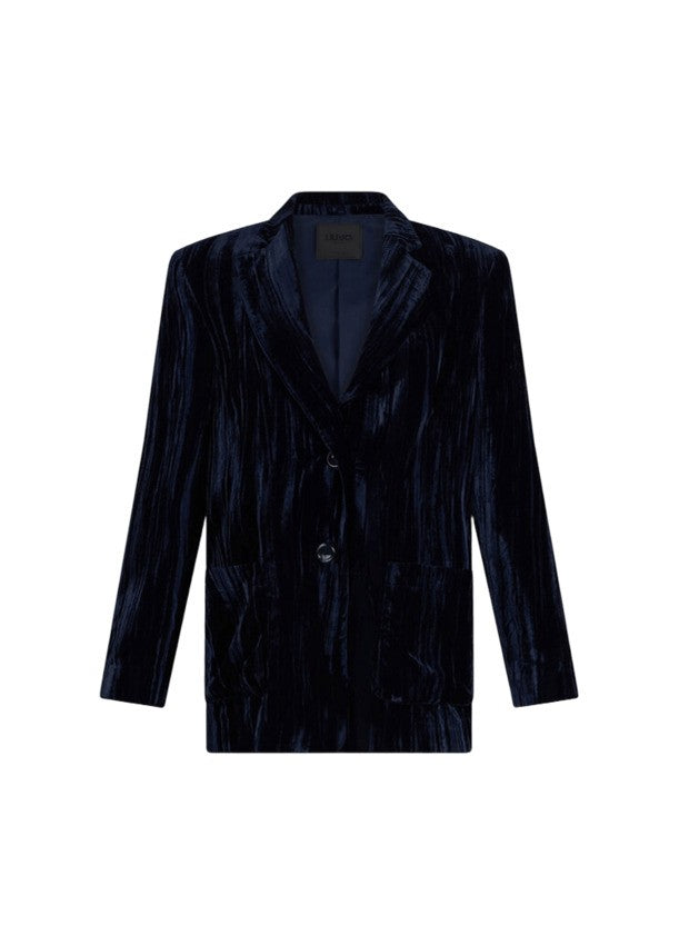 Liu Jo Deep Navy Velvet Blazer With Classic Lapel