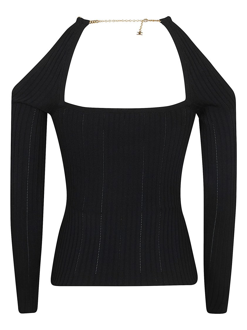 Elisabetta Franchi Openwork Ribbed Knit Top