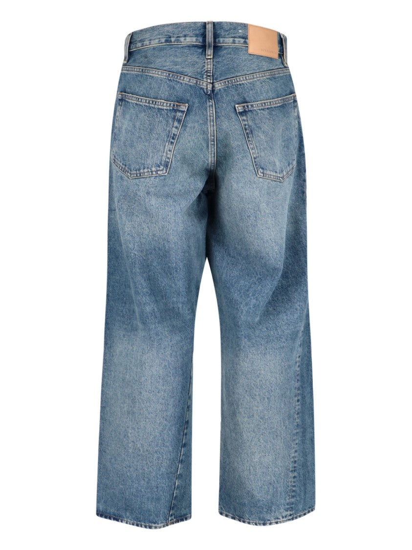 Sunflower Wide-Leg Blue Cotton Denim Jeans With Vintage Finish
