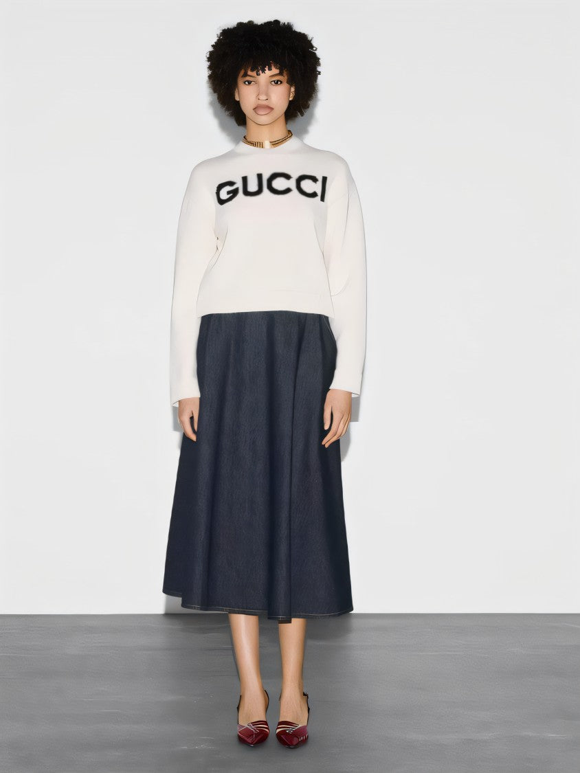 Gucci Cropped White Wool Sweater