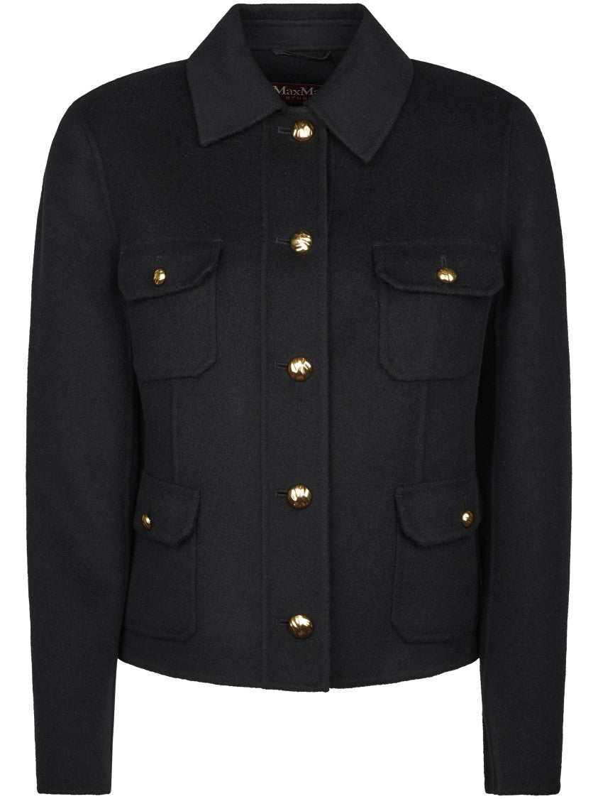 Max Mara Cropped Black Jacket With Classic Collar And Gold-Tone Details