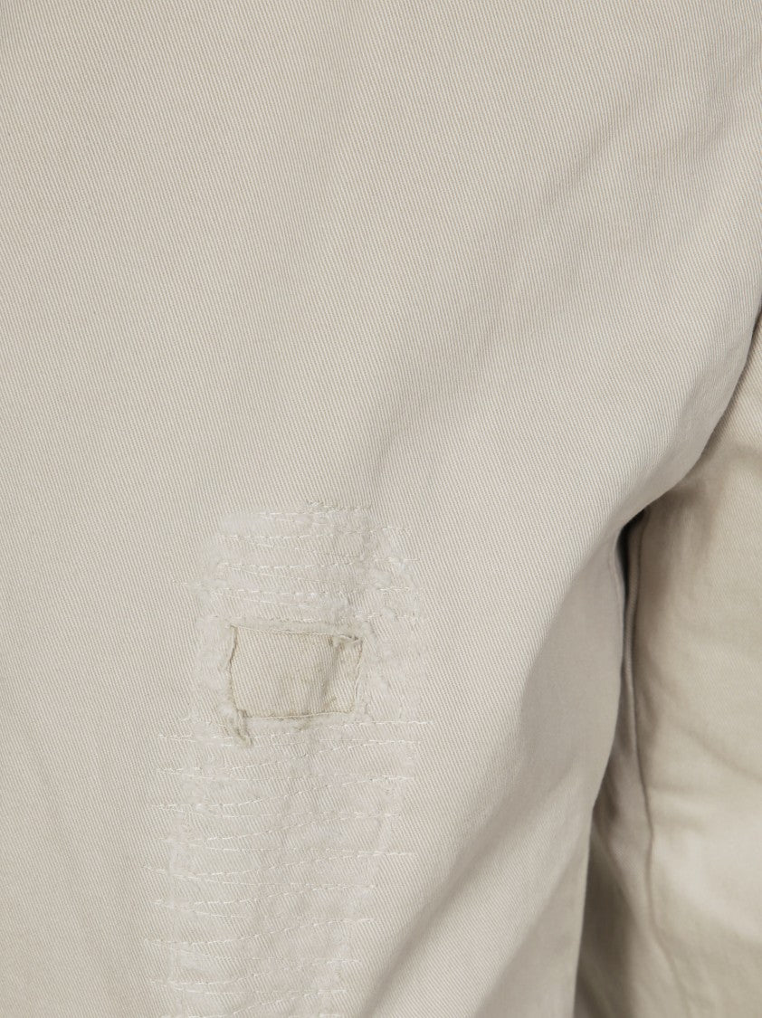 White Sand Tailored Gabardine Pants With Subtle Patch Details