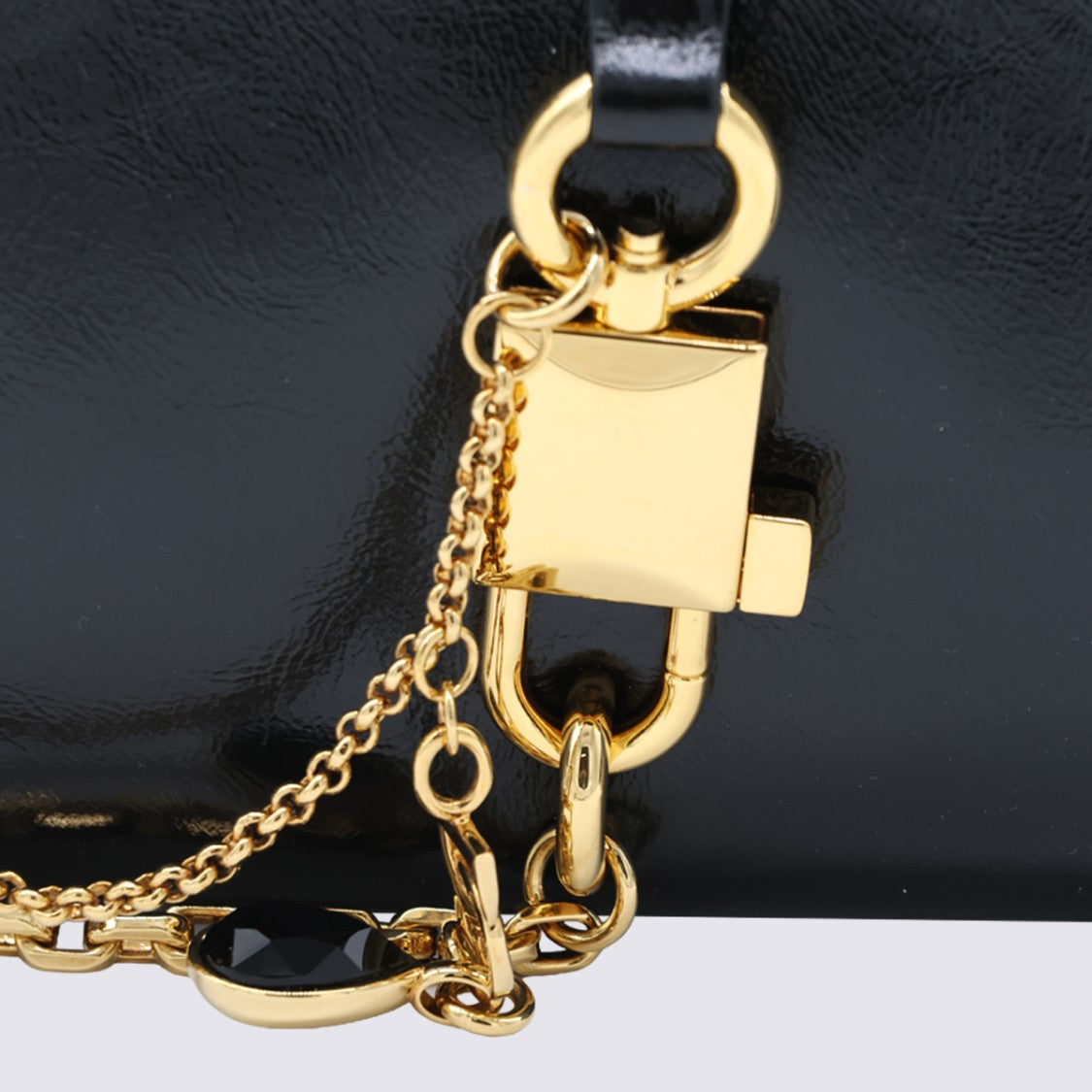 Dolce & Gabbana Glossy Black Shoulder Bag With Gold-Tone Hardware