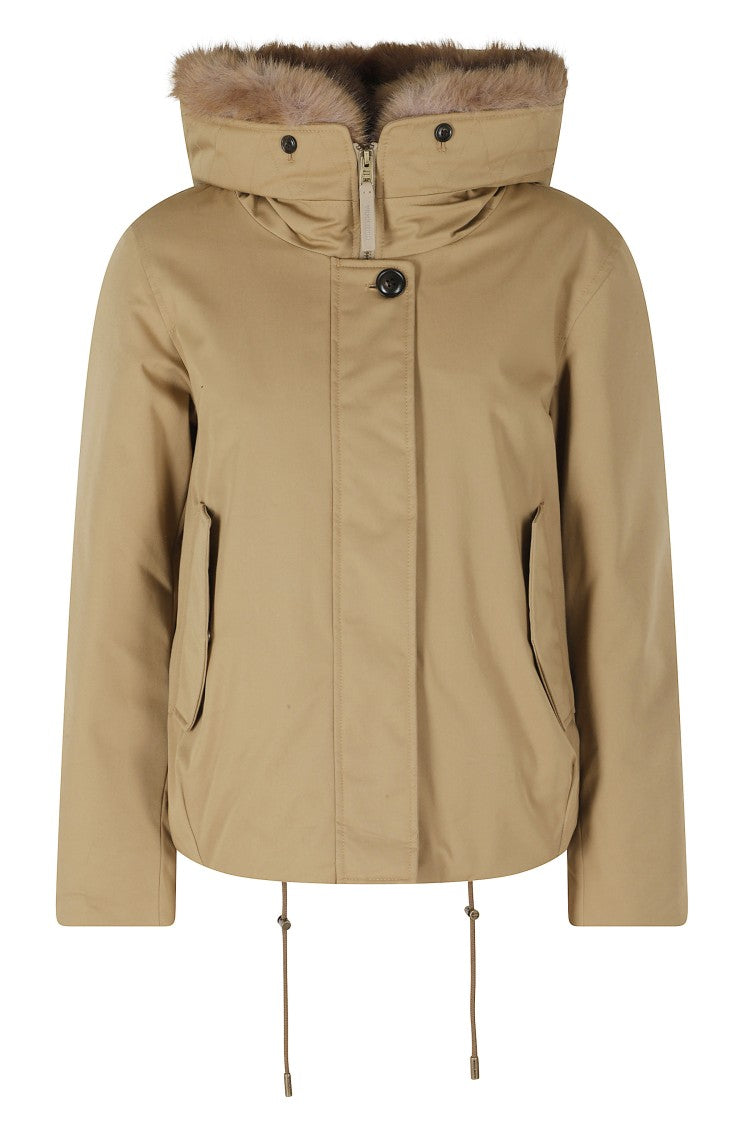 Woolrich Khaki Best Cotton Removable Fur Hood Short Parka