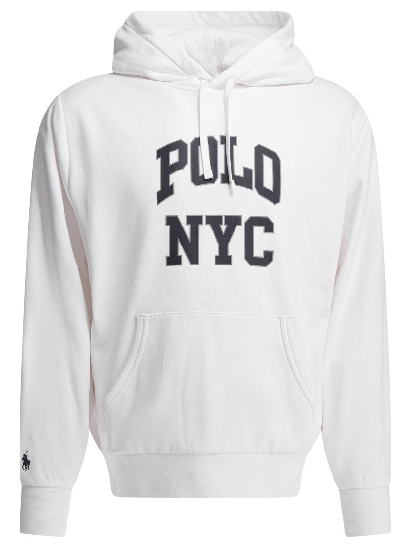 Polo Ralph Lauren White Hoodie With Kangaroo Pocket And Bold Polo Nyc Branding