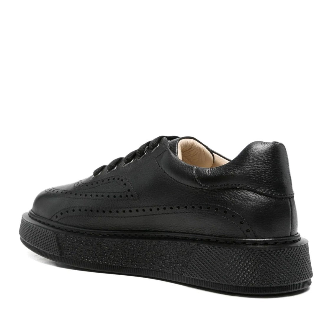 Sergio Moretti Black Brogue Detail Sleek Leather Wedge Sneakers