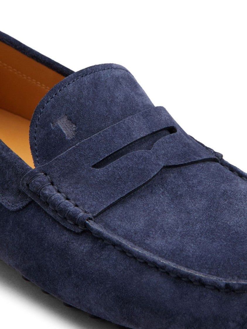 Tod's Blue Calfskin Suede Driving Loafers