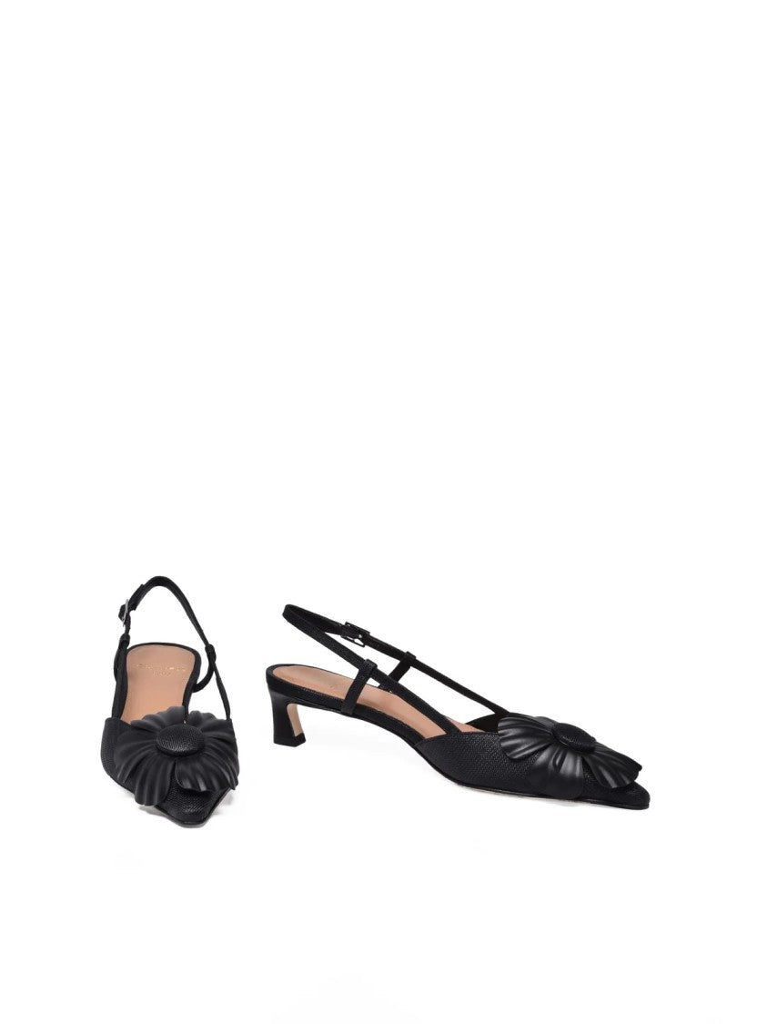 Chantal Chantal Black Floral Embellished Raffia Sandals