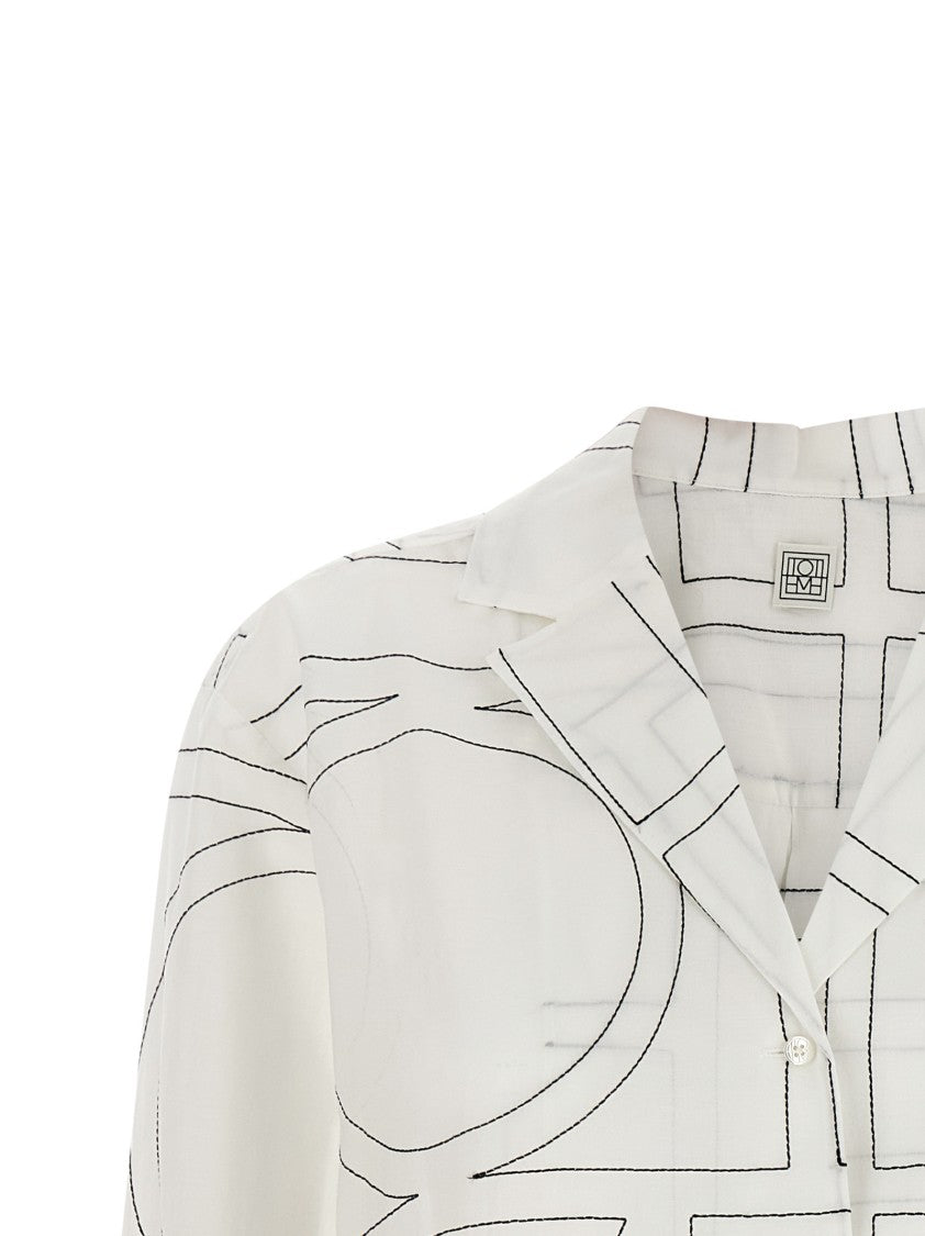 Totême Semitransparent Voile Shirt With Monogram Embroidery