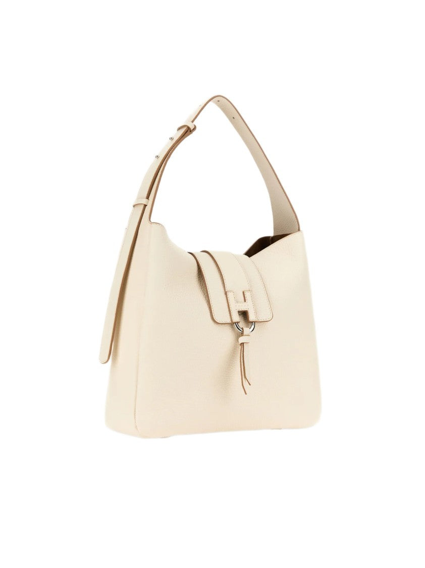Hogan Textured Hobo Bag With Flap Closure And Raised Logo