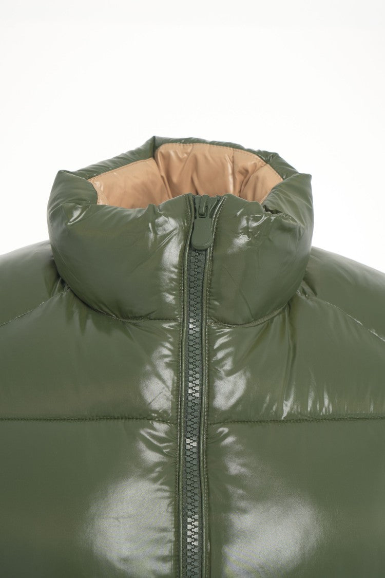 Save The Duck Quilted Green Waistcoat With High Collar And Double-Slider Zip