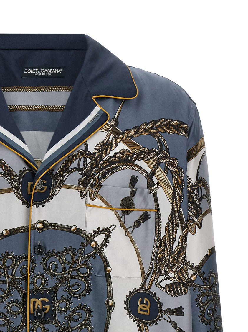 Dolce & Gabbana 'Cargo' Print Silk Twill Bowling Shirt